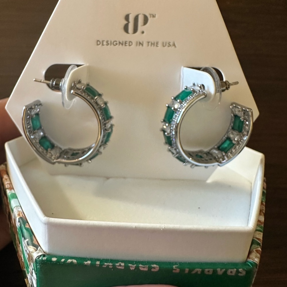Elegant Silver and Green Hoop Earrings